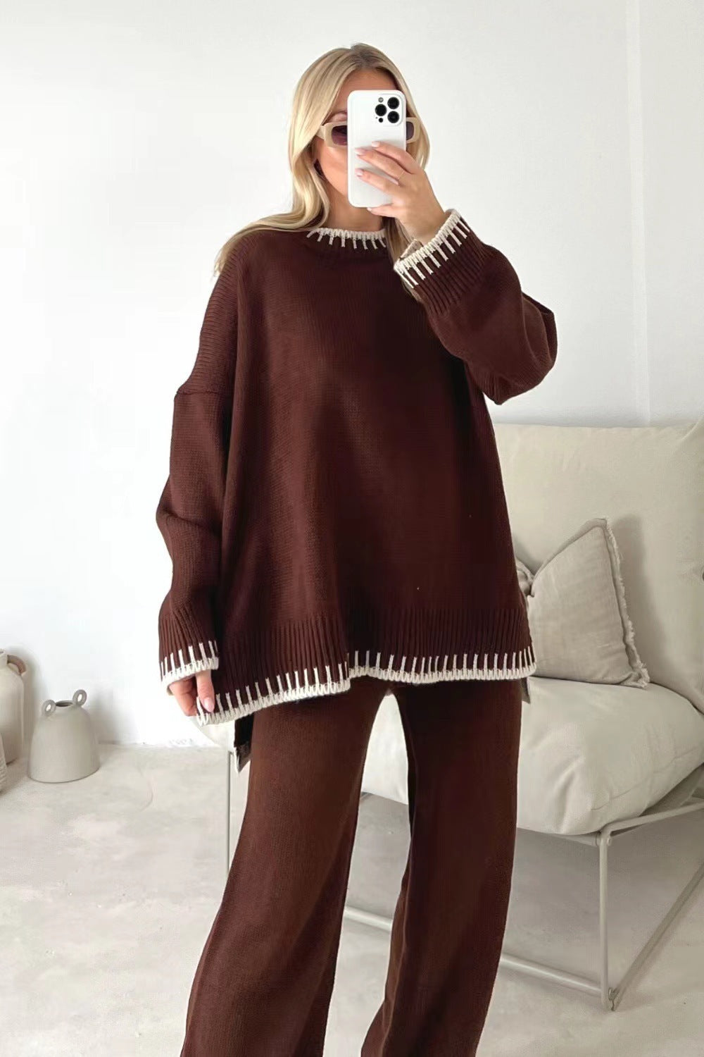 ChicSuit: Women's Split Top & Loose Pants Set - LauBelle Brand