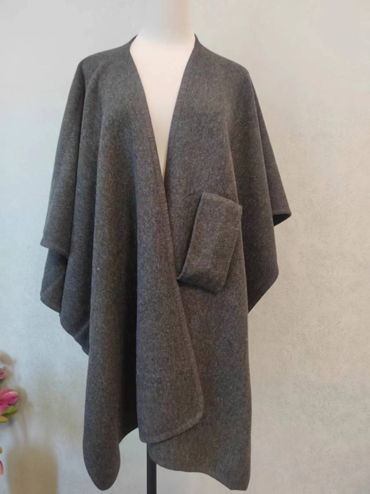 Fur Collar Fur Ball Knitted Cardigan Cape And Shawl - LauBelle