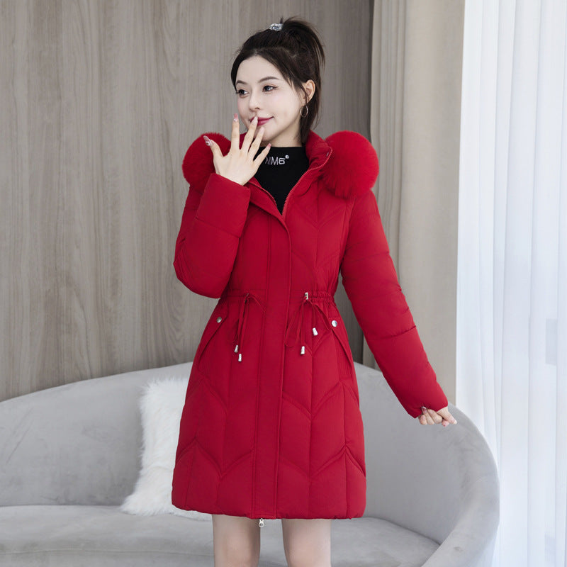 Arctic Luxe: Mid-Length Fur Collar Cotton Coat - LauBelle