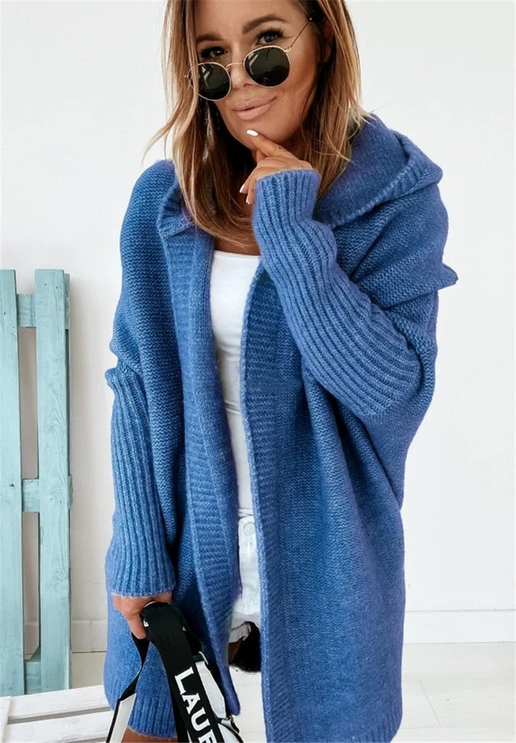 Chic Bat Sleeve Oversized Hooded Cardigan Sweater - LauBelle