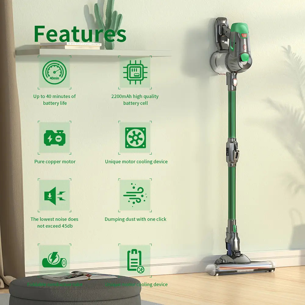 Multifunctional Vacuum Cleaner with LED Lighting and Dual Motors