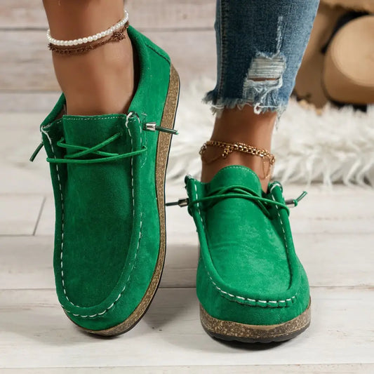 Flat Heel PU Shoes with Round Toe and Rubber Sole in Multiple Colors