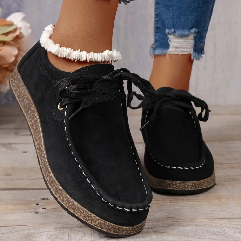 Flat Heel PU Shoes with Round Toe and Rubber Sole in Multiple Colors