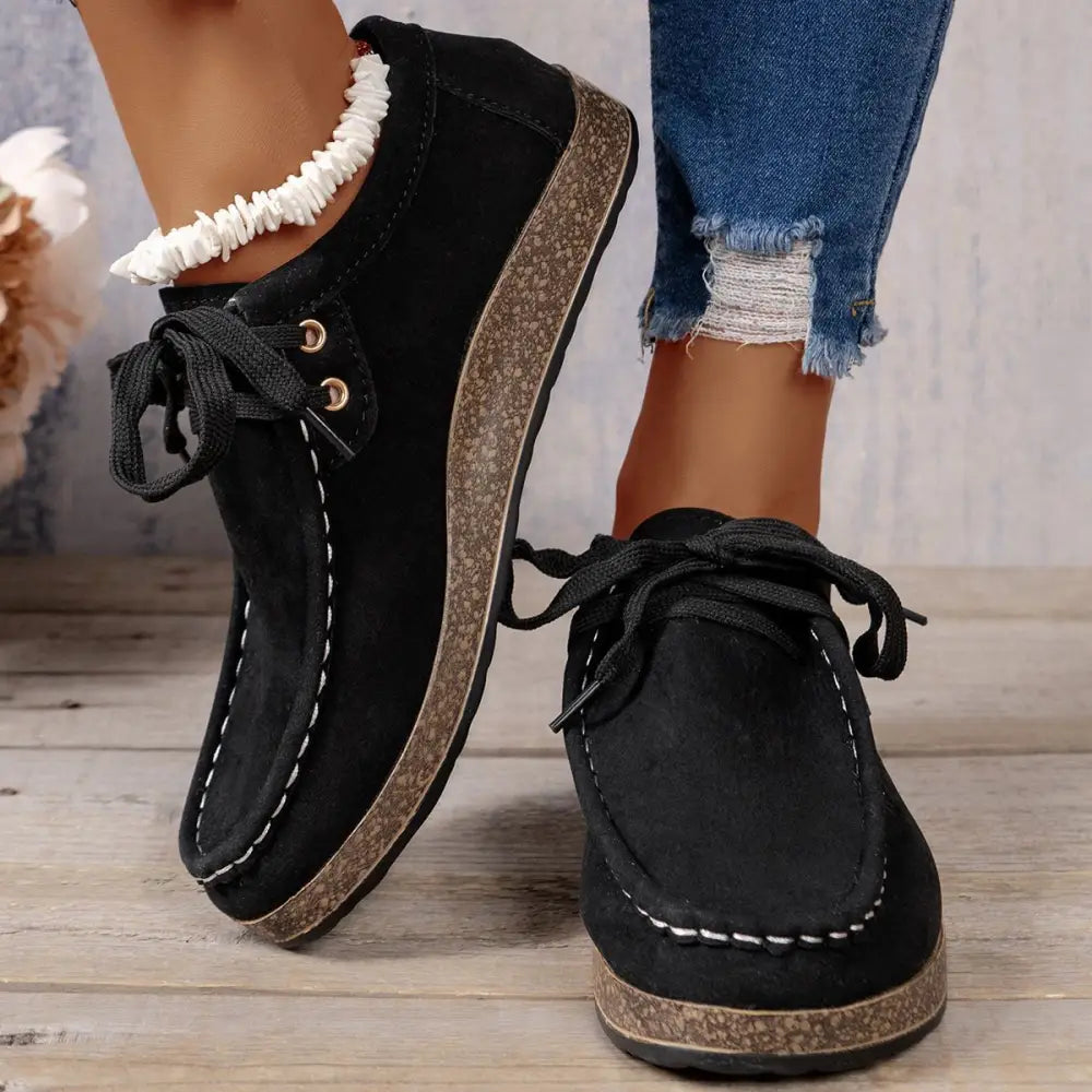 Flat Heel PU Shoes with Round Toe and Rubber Sole in Multiple Colors - Black / 36