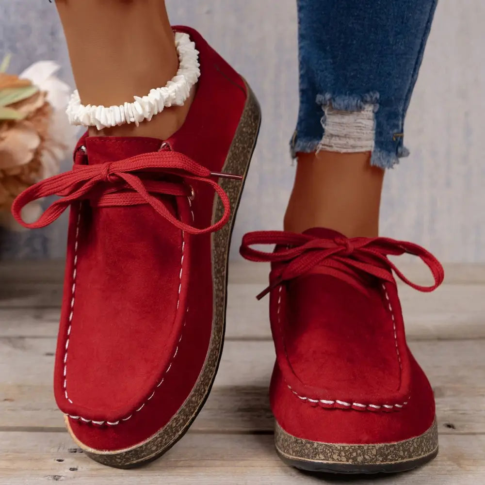 Flat Heel PU Shoes with Round Toe and Rubber Sole in Multiple Colors
