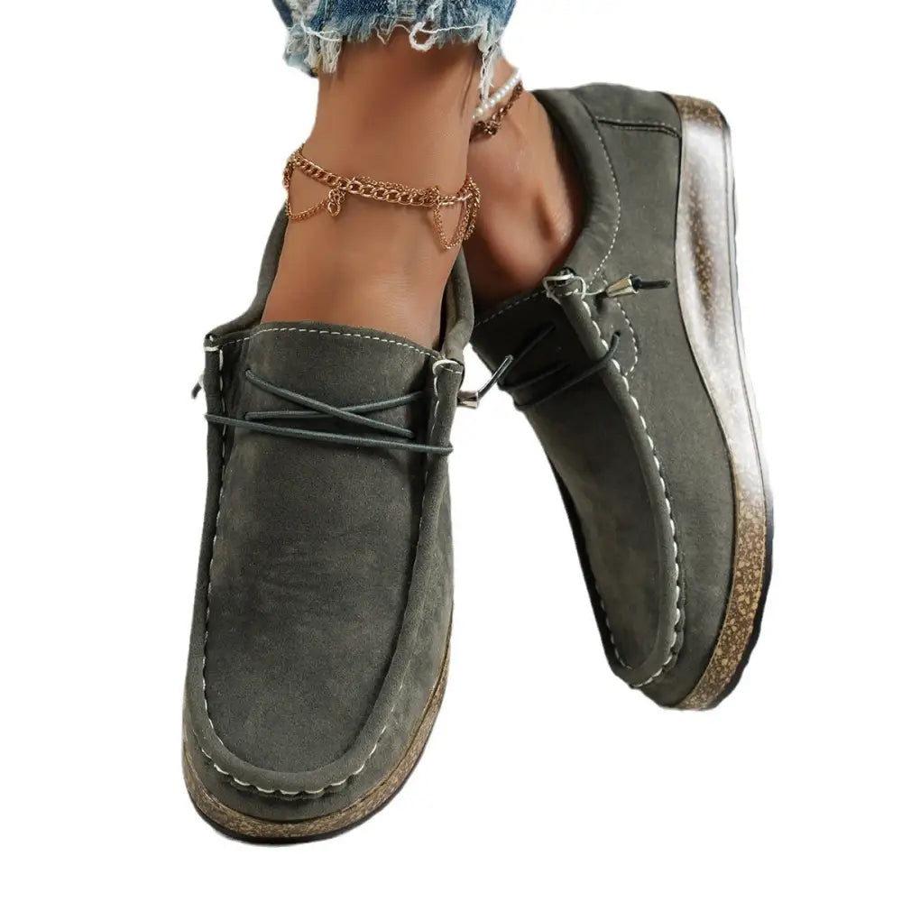 Flat Heel PU Shoes with Round Toe and Rubber Sole in Multiple Colors