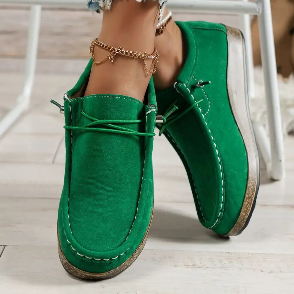 Flat Heel PU Shoes with Round Toe and Rubber Sole in Multiple Colors - Green / 36