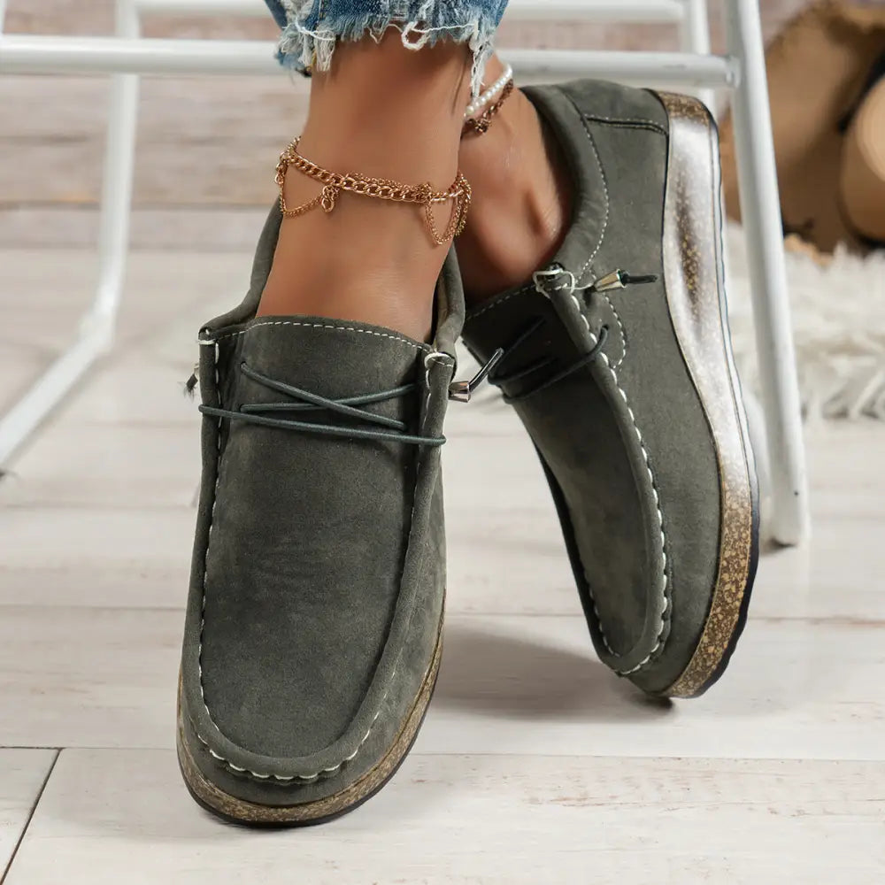 Flat Heel PU Shoes with Round Toe and Rubber Sole in Multiple Colors - Gray / 36
