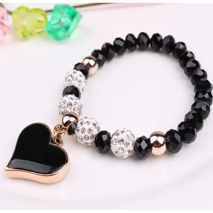 FlexiHeart Crystal Charm Bracelet & Bangle - Black