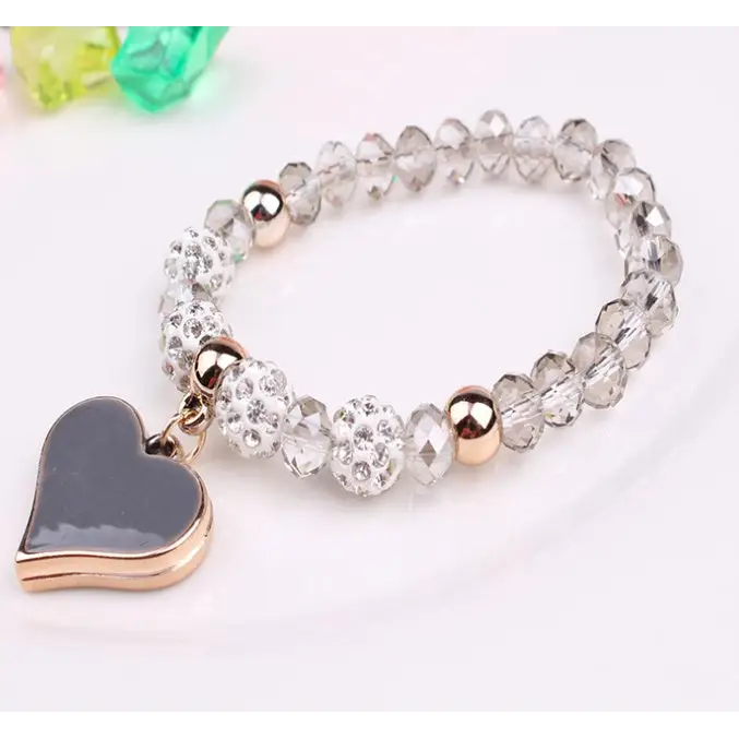 FlexiHeart Crystal Charm Bracelet & Bangle - Grey