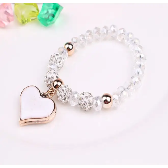 FlexiHeart Crystal Charm Bracelet & Bangle - White
