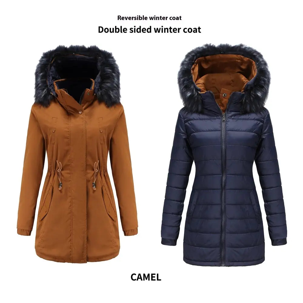 FlipFur Luxe: Detachable Collar Quilted Parka - Camel / 3XL