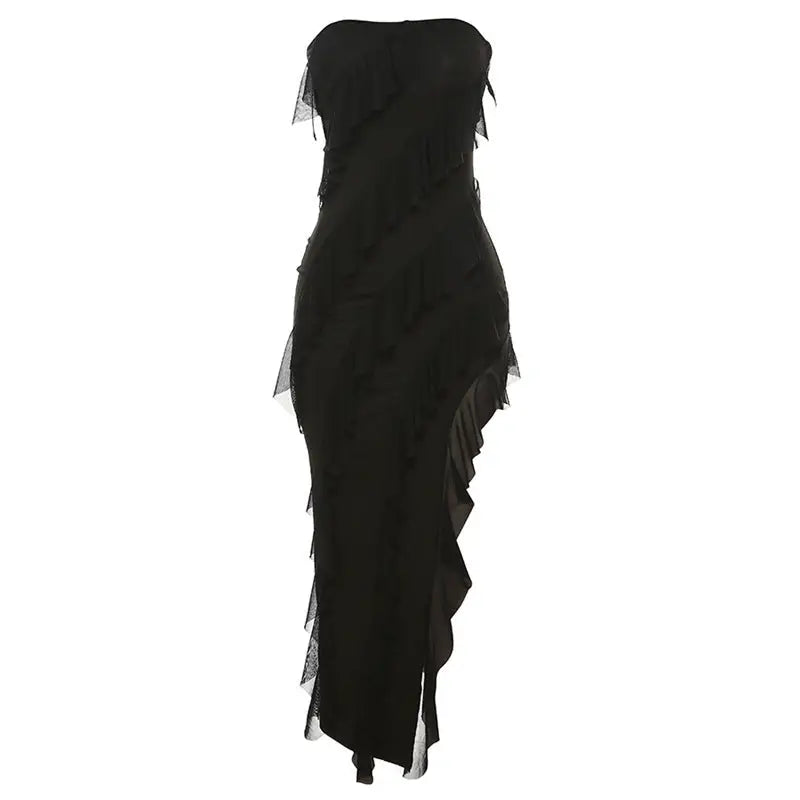 Flirty Fringe: Luxe 2025 Tube Dress - Black / S