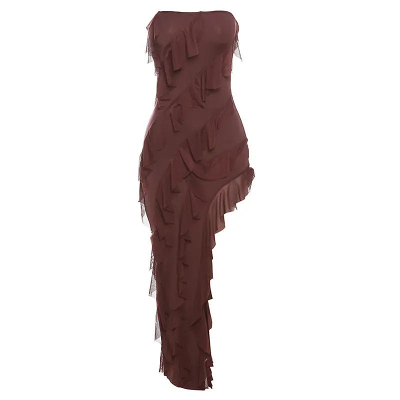 Flirty Fringe: Luxe 2025 Tube Dress - Brown / S
