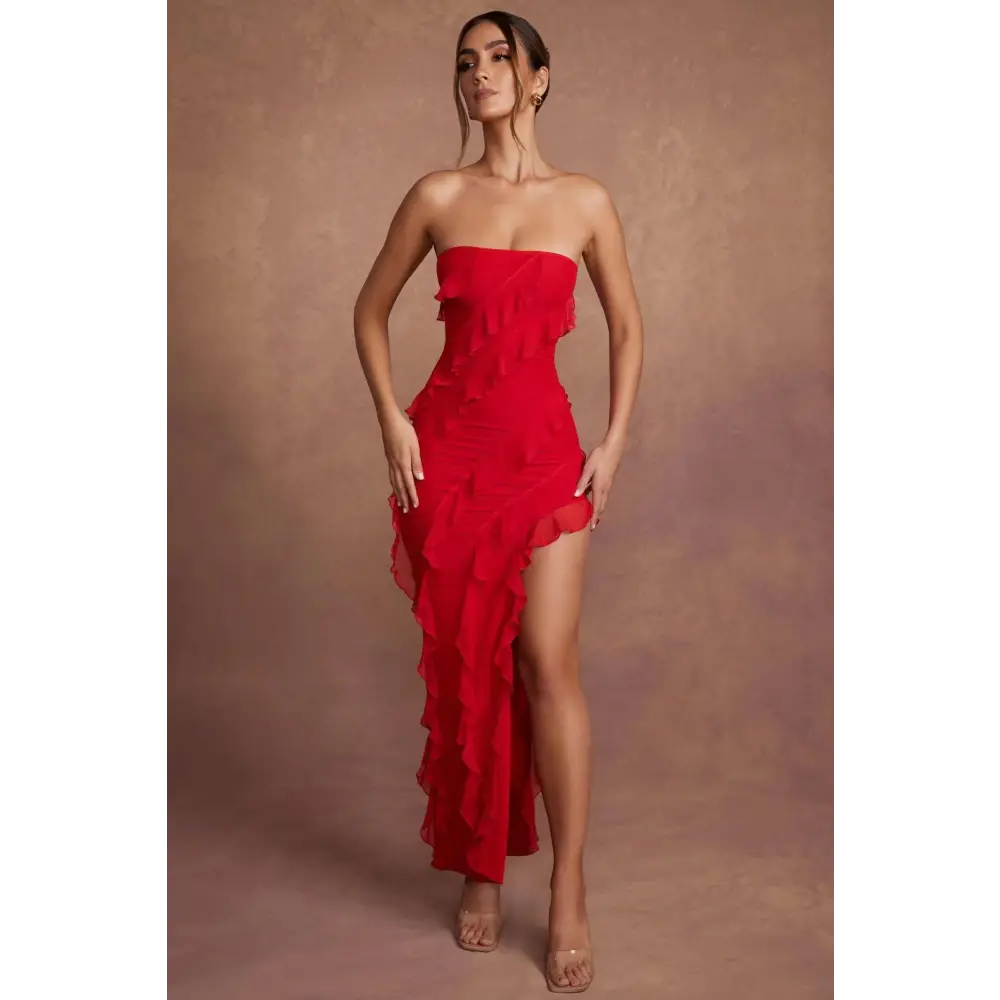 Flirty Fringe: Luxe 2025 Tube Dress - Red / S