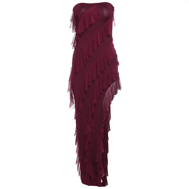 Flirty Fringe: Luxe 2025 Tube Dress - Wine Red / S