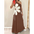 Floral Sling Shoulder Dress - Brown / S