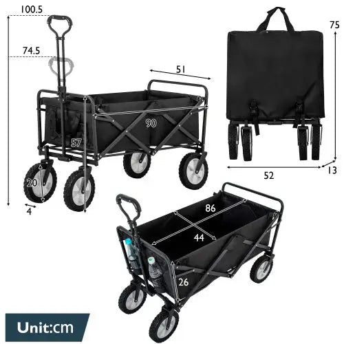 Folding All Terrain Outdoor Station Wagon Trolley Handcart Garden Wagon Black 5