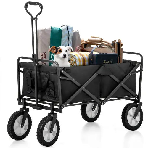 Folding All Terrain Outdoor Station Wagon Trolley Handcart Garden Wagon Black 5