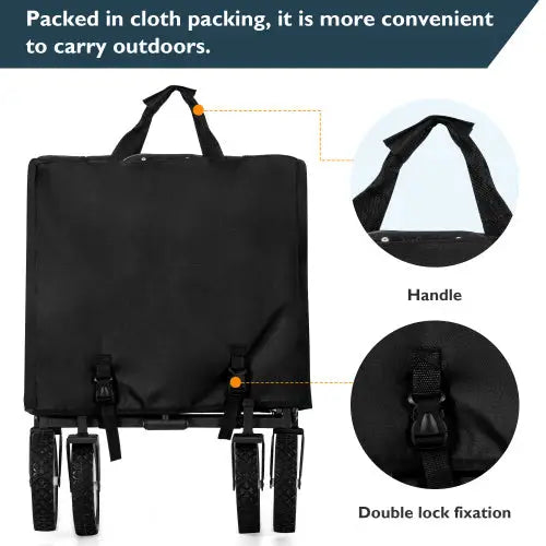 Folding All Terrain Outdoor Station Wagon Trolley Handcart Garden Wagon Black 5