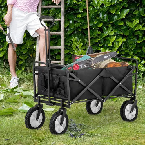 Folding All Terrain Outdoor Station Wagon Trolley Handcart Garden Wagon Black 5