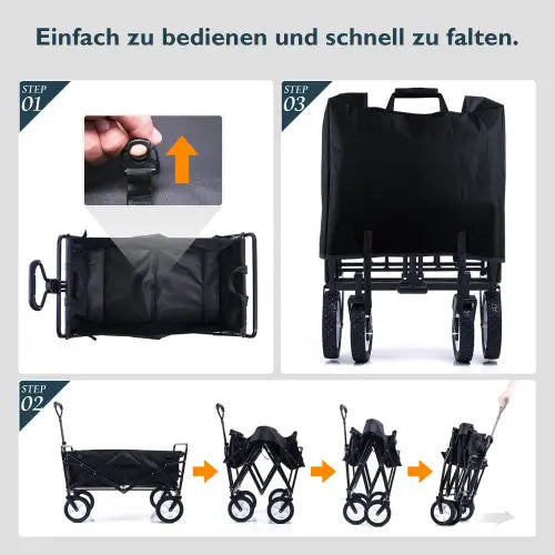 Folding All Terrain Outdoor Station Wagon Trolley Handcart Garden Wagon Black 5