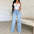 FrayWave: Trendy Frayed Casual Pants - Light Blue / S