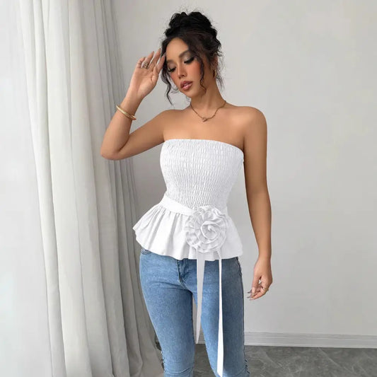 White strapless peplum top.