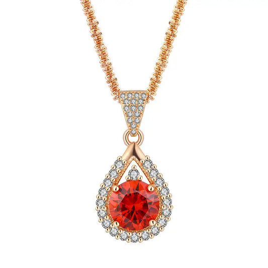 Garnet Glow Champagne Gold Necklace - Necklace Ring Suit