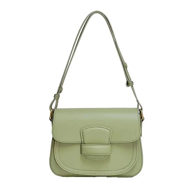 Genuine Leather Two Layer Round Suitcase Bag with Zipper Pocket - Matcha Green