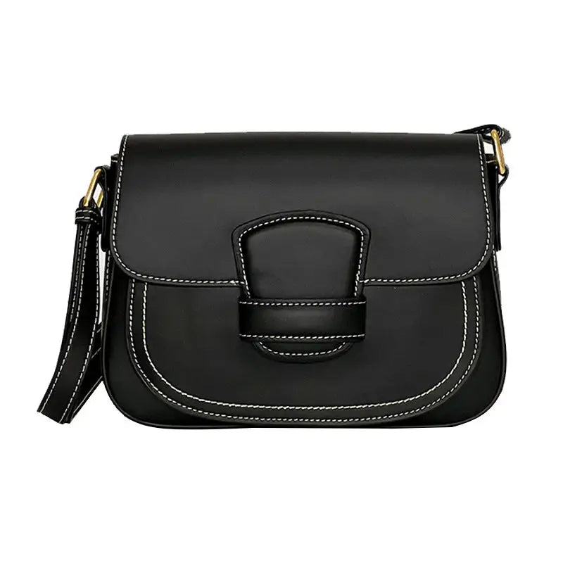 Genuine Leather Two Layer Round Suitcase Bag with Zipper Pocket - Black
