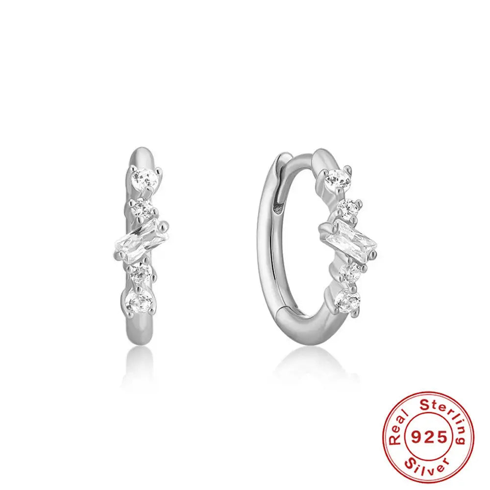 GeoDiamond Cluster Earrings - White Gold Color Style 1 / 925 Silver