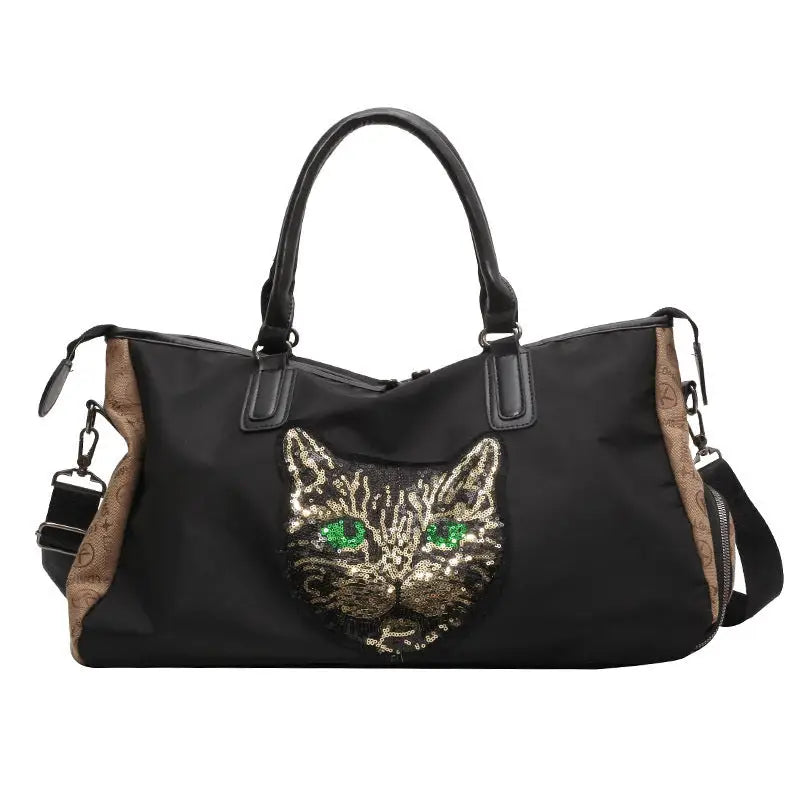 Geometric Animal Print Waterproof Ultra Light Backpack - Black Cat Head