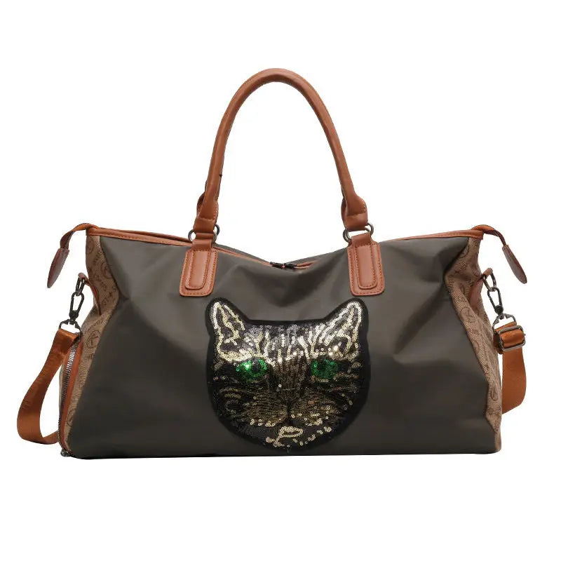 Geometric Animal Print Waterproof Ultra Light Backpack - Green Cat Head