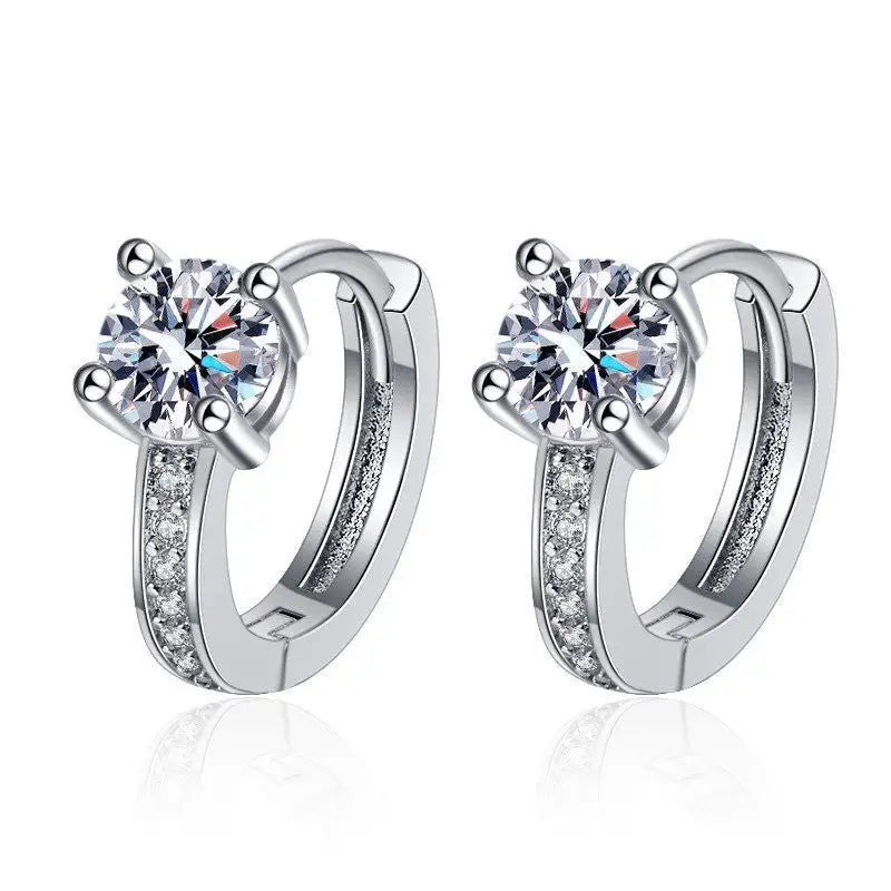 Gilded Claw: Micro-Inlaid Round Earrings - White Gold Color Pairs