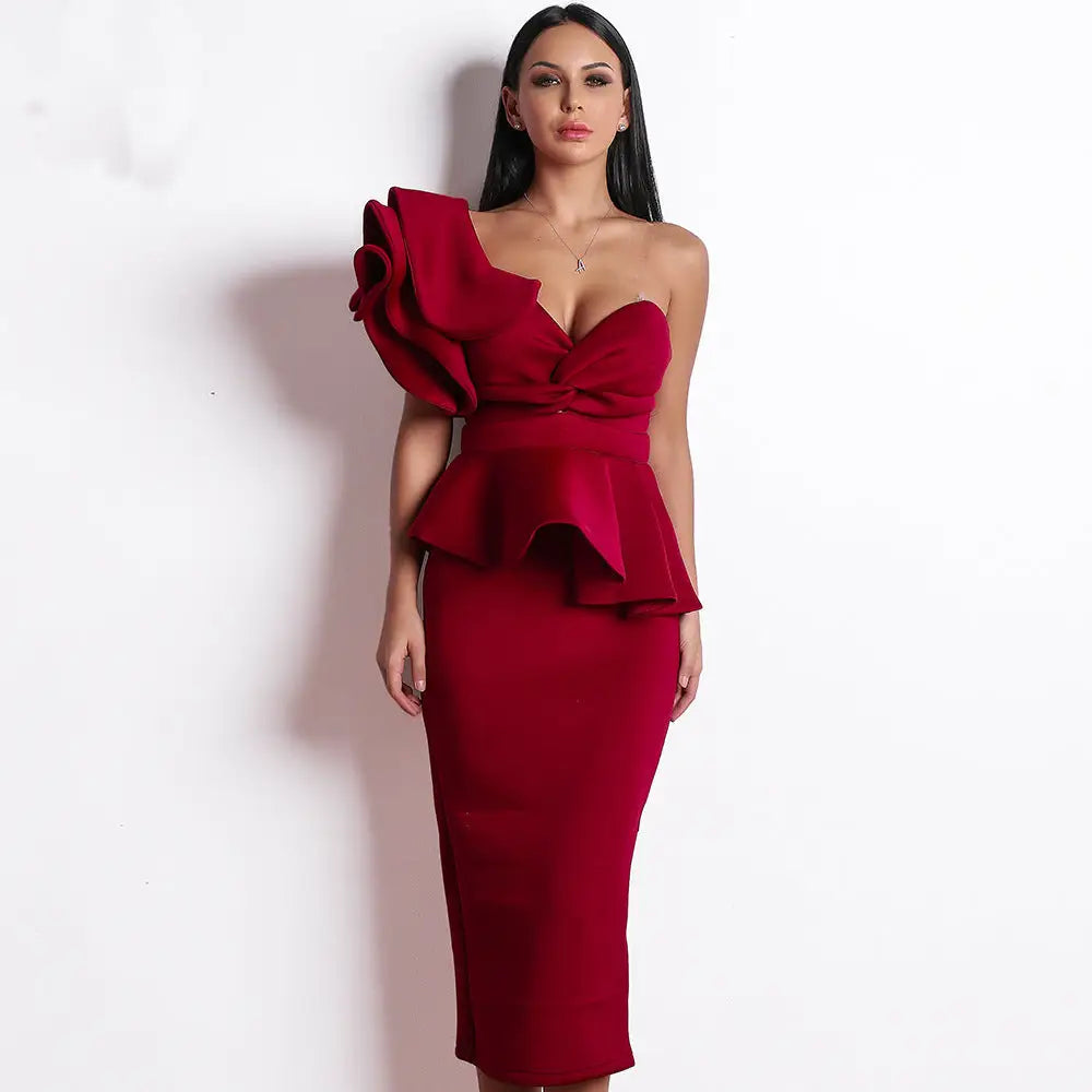 GlamourGoddess Dress - Wine red / XS