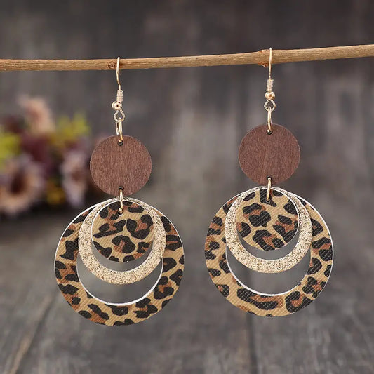 GlamRoar Triple Layer Sequin Leather Earrings - Leopard Print