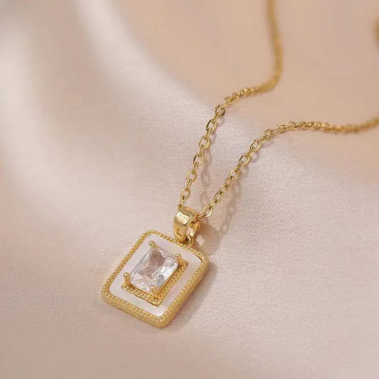 GlamZircon: Chic Square Sugar Pendant Necklace