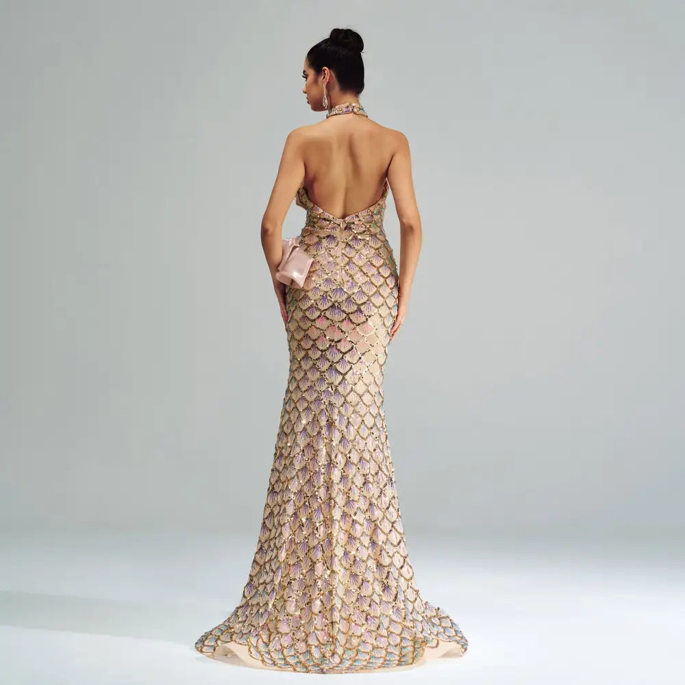 GlitzGlam Halter Mermaid Gown