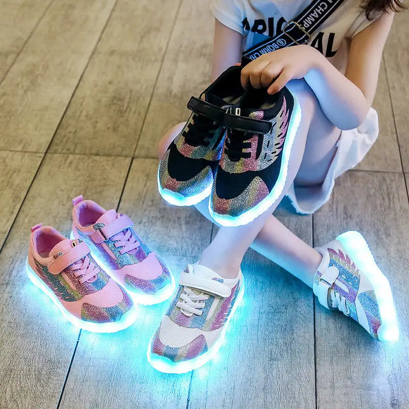 GlowWing USB Kids’ Light-Up Mesh Shoes