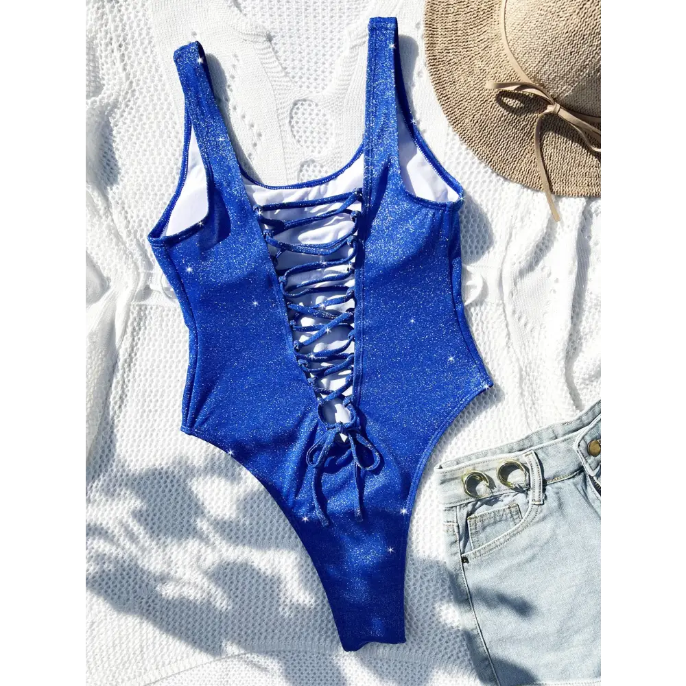 Gold And Silver Glitter One Piece Swimsuit - Royal blue / S
