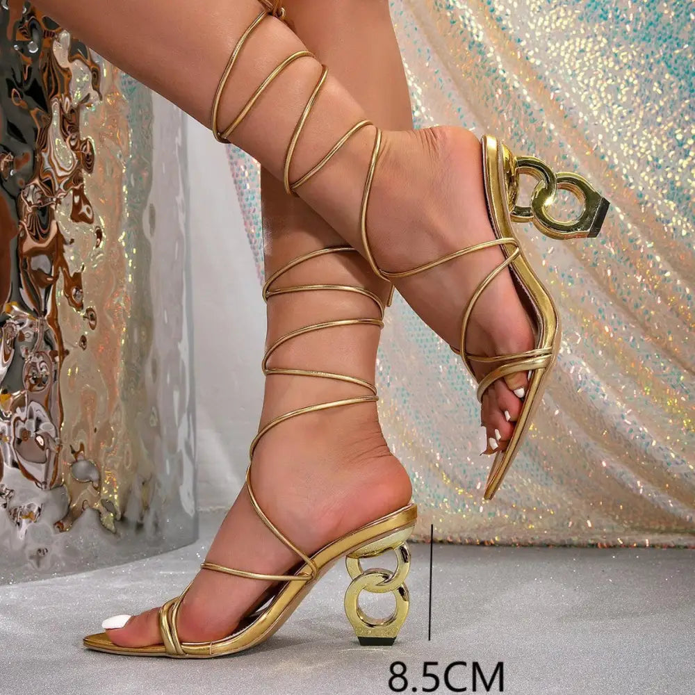 Gold Lace-Up Heels: Fashionable & Elegant