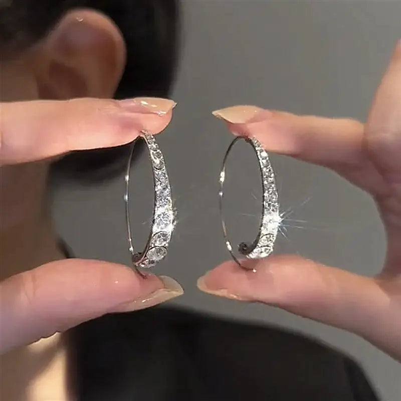 Graceful Diamond Round Earrings - Silver