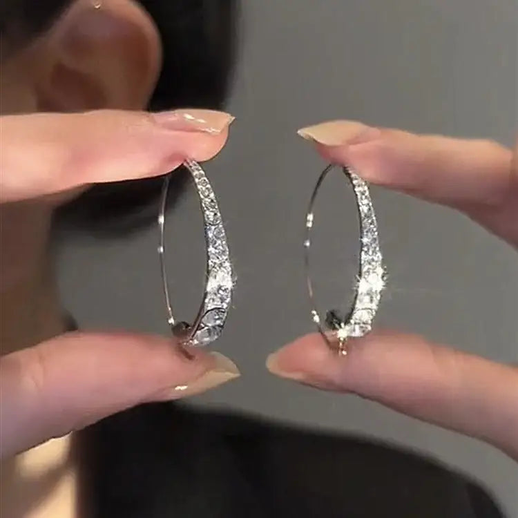 Graceful Diamond Round Earrings - Silver