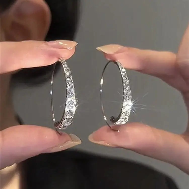 Graceful Diamond Round Earrings - Silver