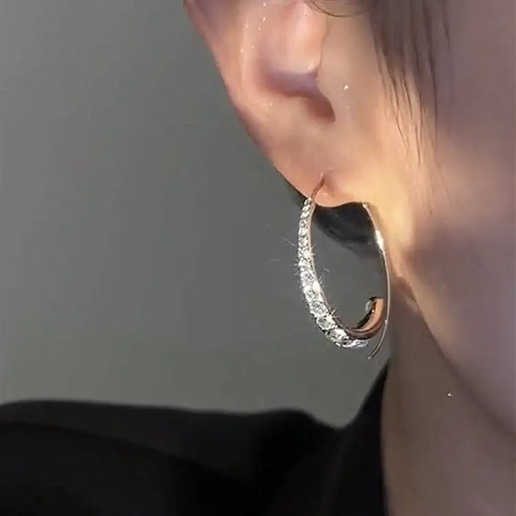 Graceful Diamond Round Earrings - Silver