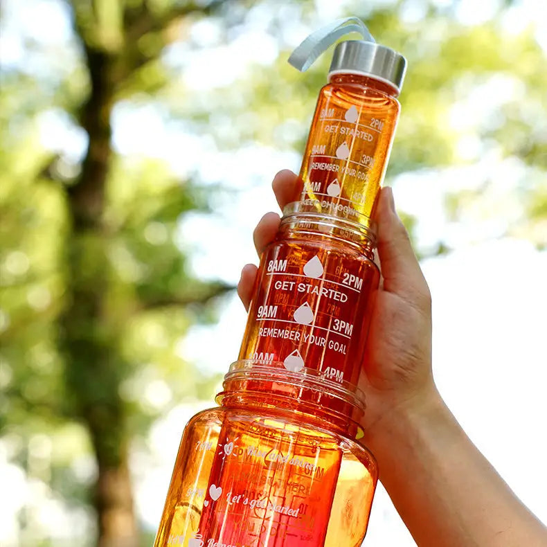 Gradient Color Motivational Water Bottles Set 3 Piece with Straw Cup