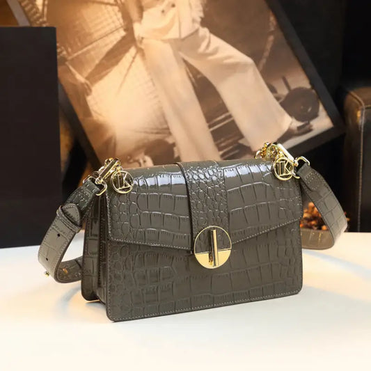 Gray Green Corduroy Shoulder Bag with Multiple Pockets and PU Lining