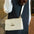 Gray Green Corduroy Shoulder Bag with Multiple Pockets and PU Lining - Beige