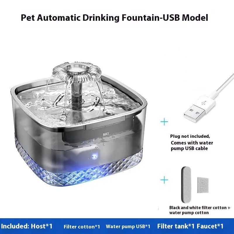 Gray Pet Water Dispenser with USB and Sensor Black Filter Cotton Set